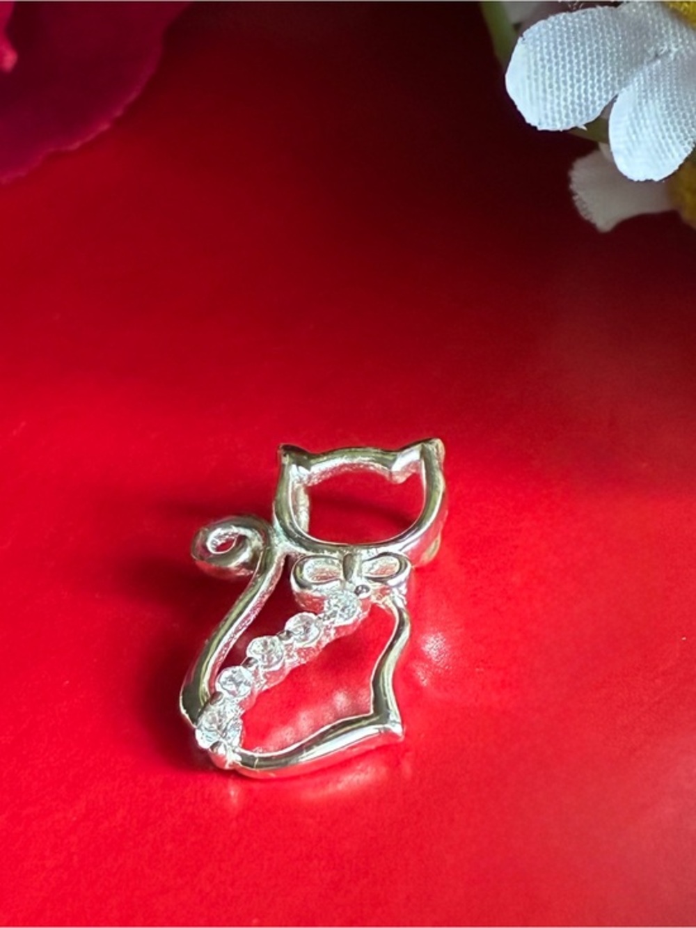 925 Silver Cat Pendant Necklace Charm - Silver Color